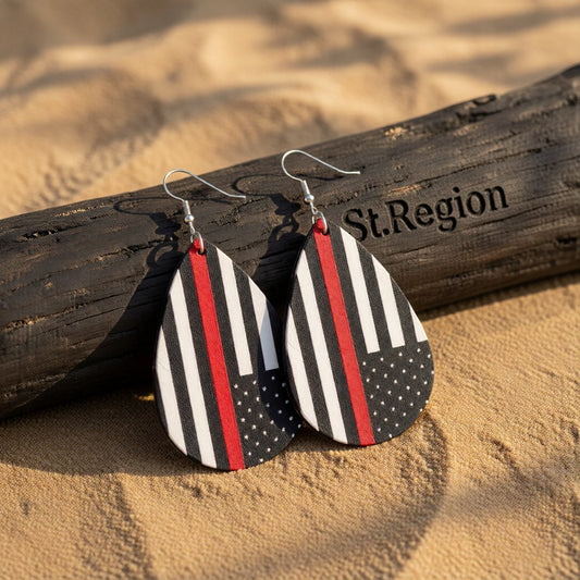 Black & Red Stripe Teardrop Earrings