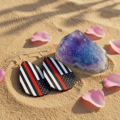 Black & Red Stripe Teardrop Earrings