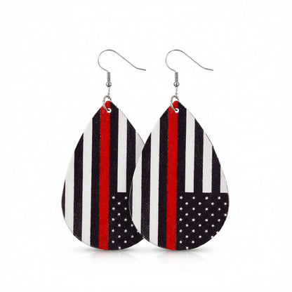 Black & Red Stripe Teardrop Earrings