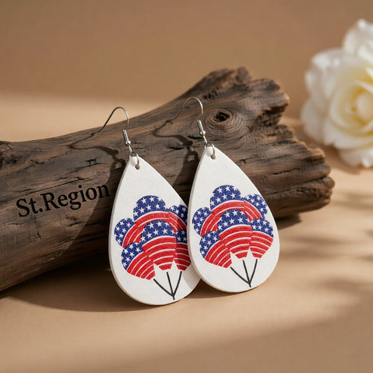White & Red Polystyrene Stars & Stripes Balloons Drop Earrings
