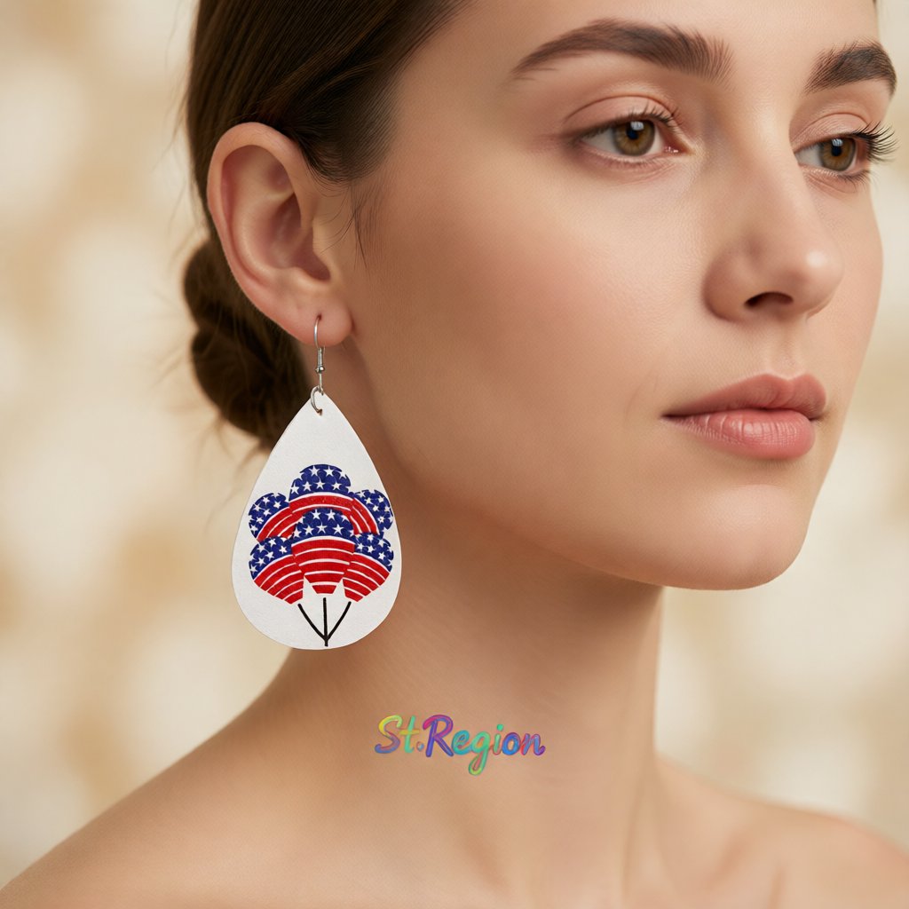 White & Red Polystyrene Stars & Stripes Balloons Drop Earrings