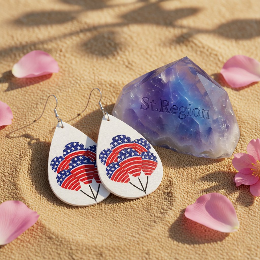 White & Red Polystyrene Stars & Stripes Balloons Drop Earrings