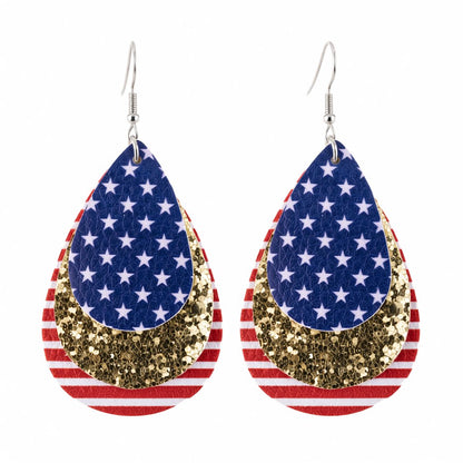 Blue Polyurethane and Silver-Plated Polystyrene Stars and Stripes Glitter Drop Earrings, silver drop earrings..., side view