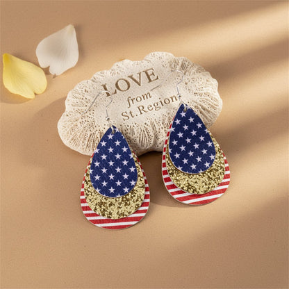 Blue Polyurethane and Silver-Plated Polystyrene Stars and Stripes Glitter Drop Earrings, silver drop..., lifestyle look