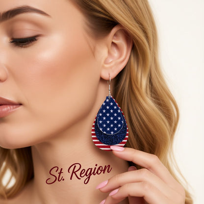 Blue and White Polystyrene Stars and Stripes Glitter Drop Earrings, drop earrings for women, botanical inspired, styled look