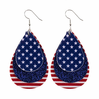 Blue and White Polystyrene Stars and Stripes Glitter Drop Earrings, drop earrings for women, botanical inspired, side view
