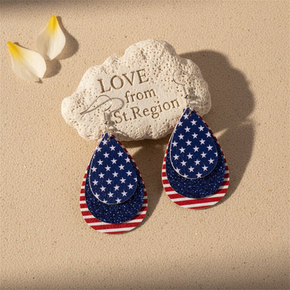 Blue and White Polystyrene Stars and Stripes Glitter Drop Earrings, drop earrings for women, lifestyle look