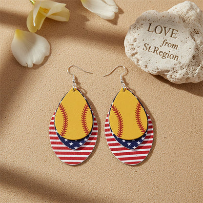 Yellow and Red Polystyrene Patriotic Baseball Triple Drop Earrings, drop earrings for women, lifestyle look
