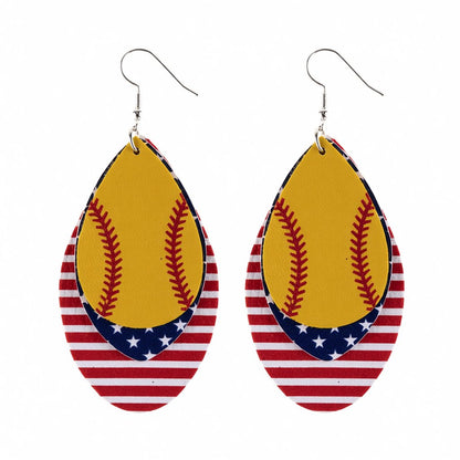 Yellow and Red Polystyrene Patriotic Baseball Triple Drop Earrings, drop earrings for women, everyday style, side view