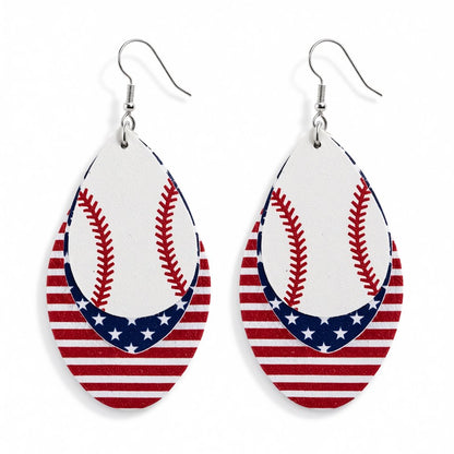Off-White and Red Polystyrene Patriotic Baseball Triple Drop Earrings, drop earrings for women, everyday style, side view