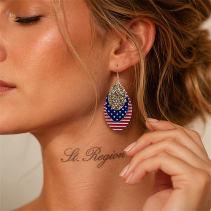 Blue Polystyrene and Silver-Plated Stars Stripes Triple Drop Earrings, silver drop earrings for women, styled look