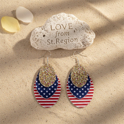 Blue Polystyrene and Silver-Plated Stars Stripes Triple Drop Earrings, silver drop earrings for women, lifestyle look