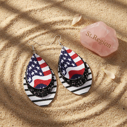 White and Blue Polystyrene Stars and Stripes Glitter Double Drop Earrings, drop earrings for women, detail close-up