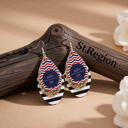 White Polyurethane and Silver-Plated Glitter '4Th Of July' Drop Earrings, silver drop earrings for women, front view