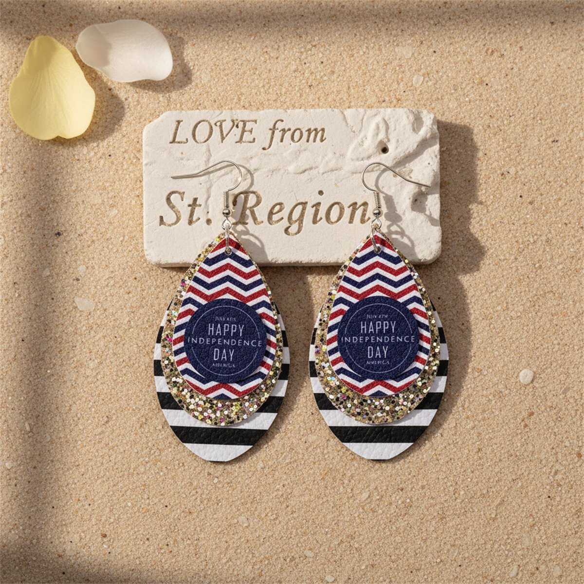 White Polyurethane and Silver-Plated Glitter '4Th Of July' Drop Earrings, silver drop earrings for women, lifestyle look