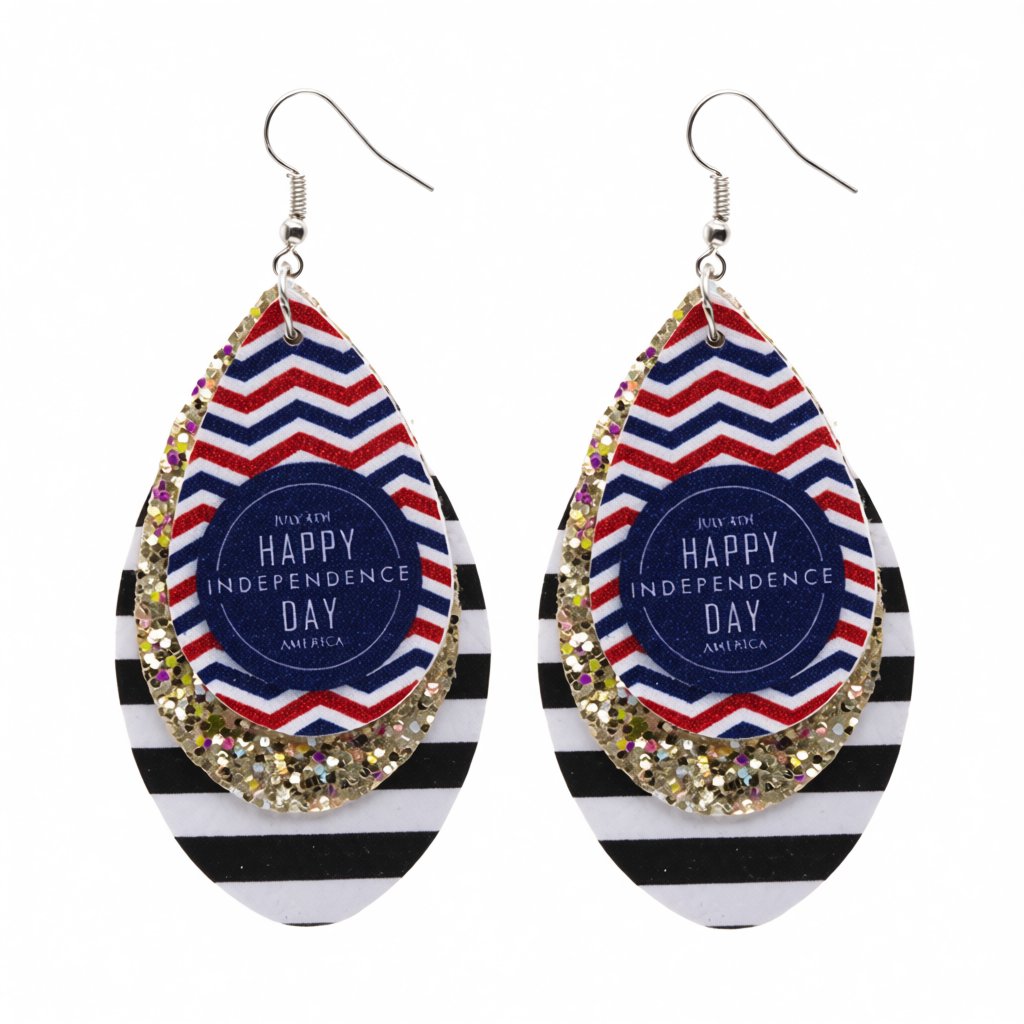 White Polyurethane and Silver-Plated Glitter '4Th Of July' Drop Earrings, silver drop earrings for women, side view