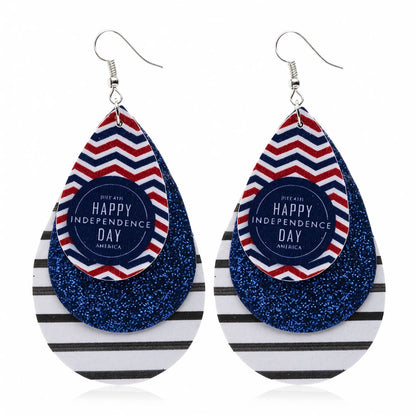 White and Navy Polystyrene Glitter '4Th Of July' Triple Drop Earrings, drop earrings for women, side view