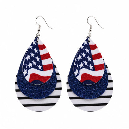 Navy and White Polystyrene Glitter Patriotic Triple Drop Earrings, drop earrings for women, side view