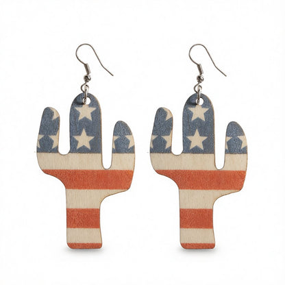 Blue and Red Polystyrene Stars and Stripes Cactus Drop Earrings, drop earrings for women, everyday style, side view