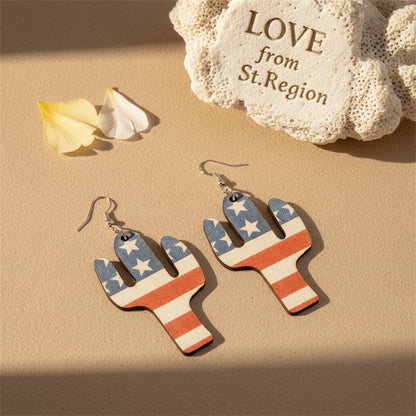 Blue and Red Polystyrene Stars and Stripes Cactus Drop Earrings, drop earrings for women, everyday style, lifestyle look