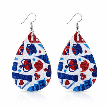 White and Red Polystyrene Anglophile Teardrop Drop Earrings, drop earrings for women, elegant gift for her, side view