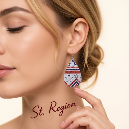 White and Red Polystyrene Geometric Star Teardrop Drop Earrings, drop earrings for women, styled look