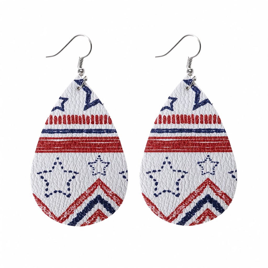 White and Red Polystyrene Geometric Star Teardrop Drop Earrings, drop earrings for women, side view