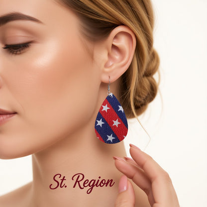 Red and Blue Polystyrene Star Diagonal Stripe Drop Earrings, drop earrings for women, everyday style, styled look