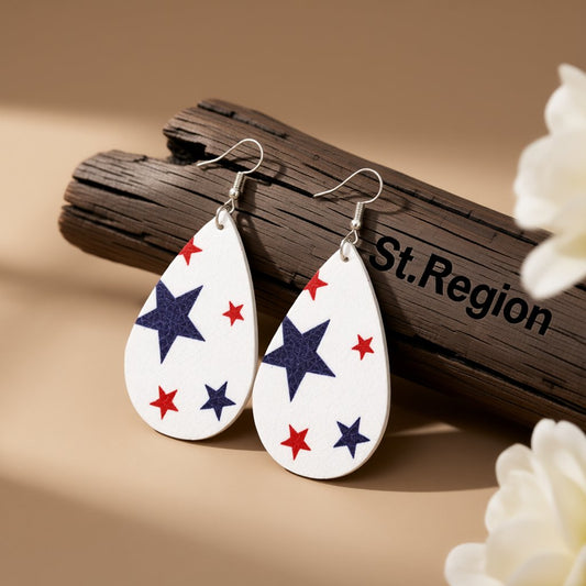 White and Navy Polystyrene Starry Teardrop Drop Earrings, drop earrings for women, everyday style, front view