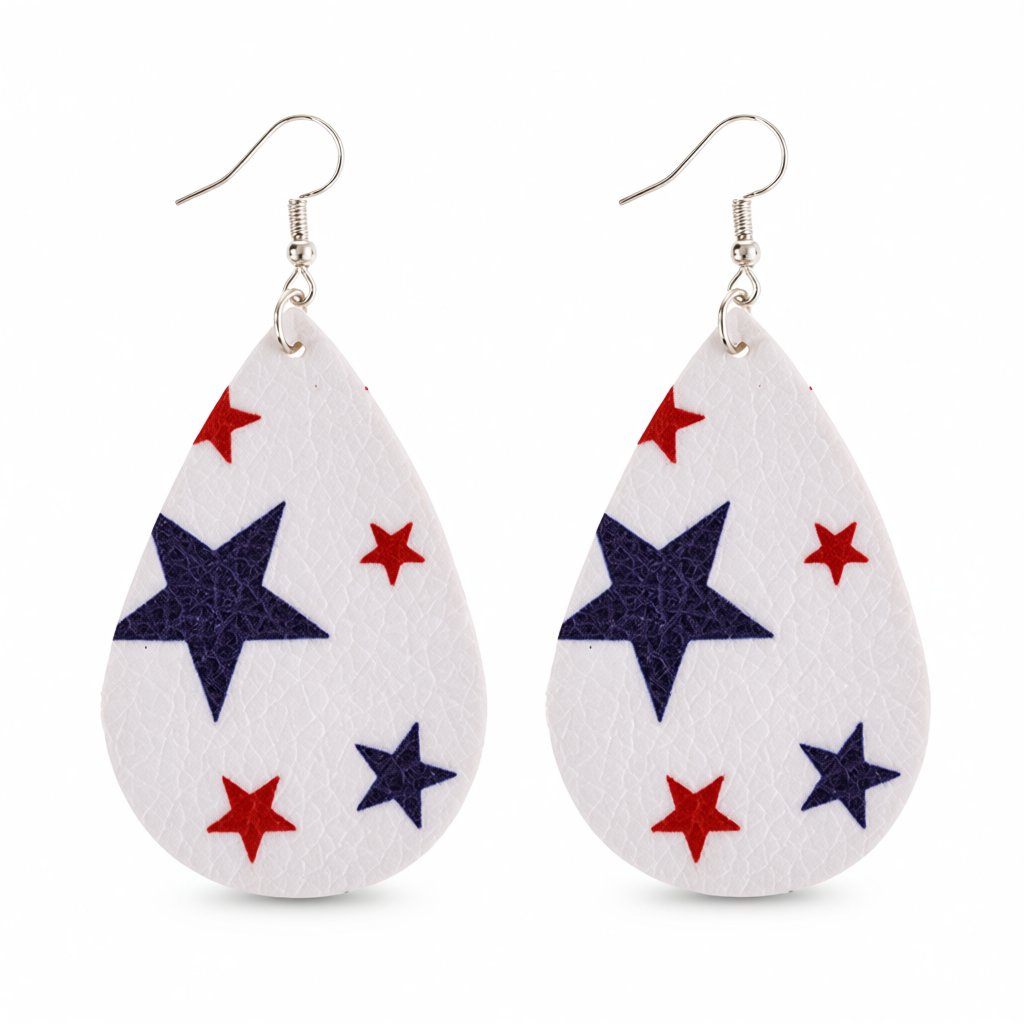 White and Navy Polystyrene Starry Teardrop Drop Earrings, drop earrings for women, everyday style, side view
