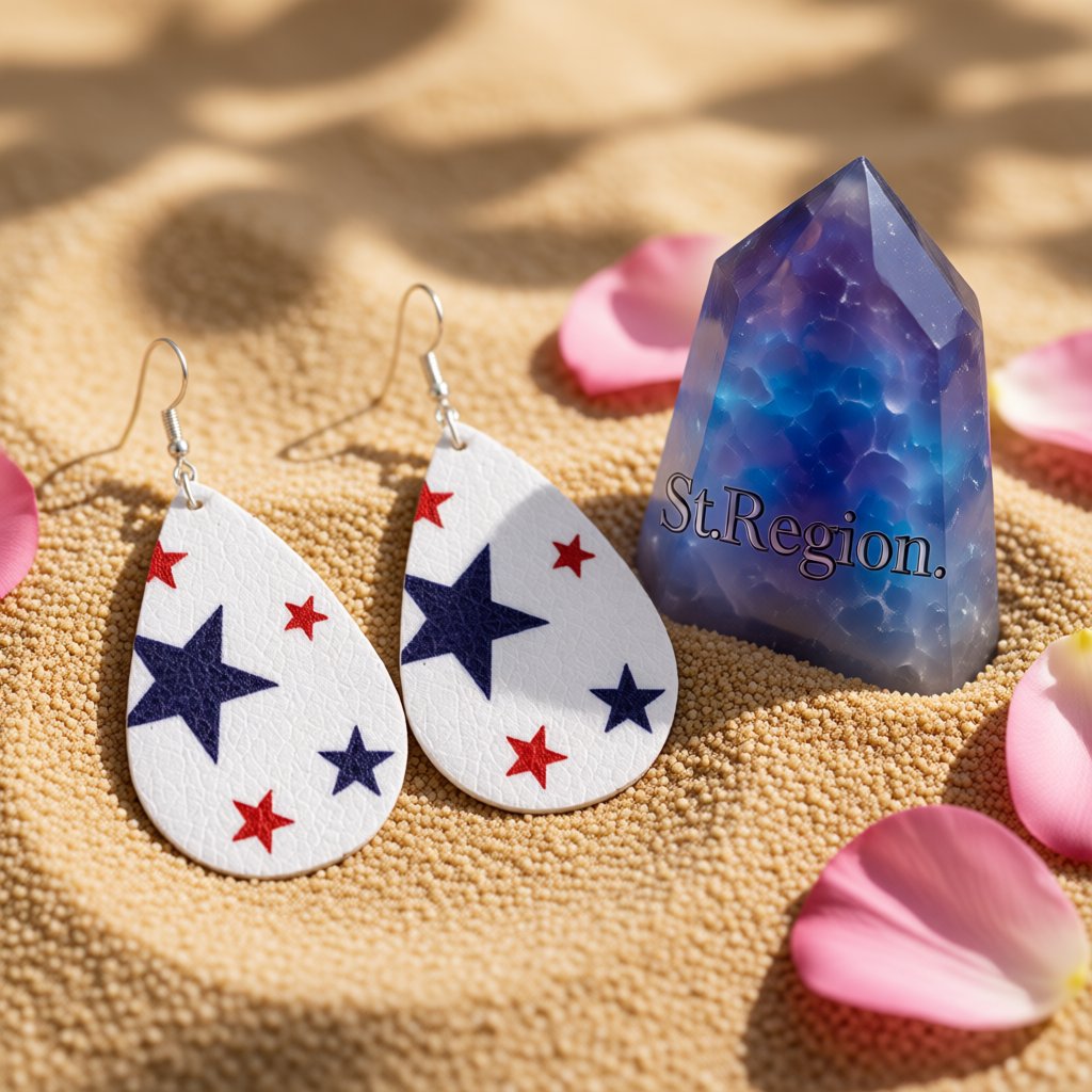 White and Navy Polystyrene Starry Teardrop Drop Earrings, drop earrings for women, everyday style, detail close-up