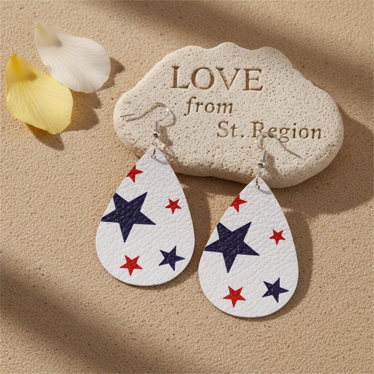 White and Navy Polystyrene Starry Teardrop Drop Earrings, drop earrings for women, everyday style, lifestyle look