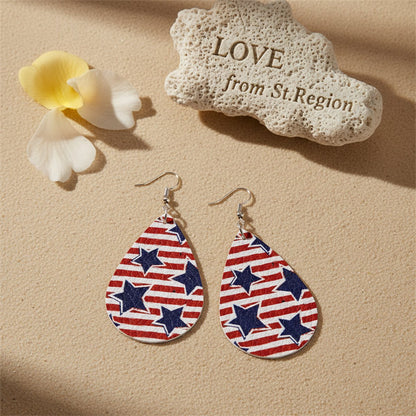 White and Red Polystyrene Starry Stripes Teardrop Drop Earrings, drop earrings for women, lifestyle look