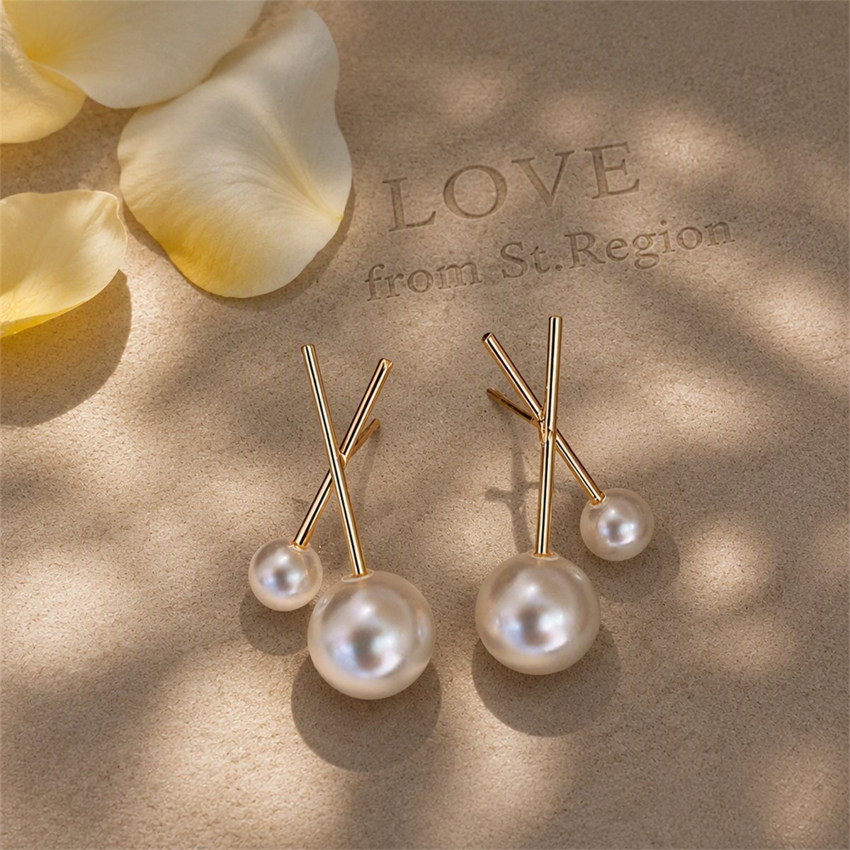Pearl and 18K Gold-Plated Cross Stud Earrings, gold stud earrings for women, dainty minimalist design, lifestyle look