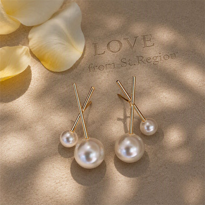 Pearl and 18K Gold-Plated Cross Stud Earrings, gold stud earrings for women, dainty minimalist design, lifestyle look