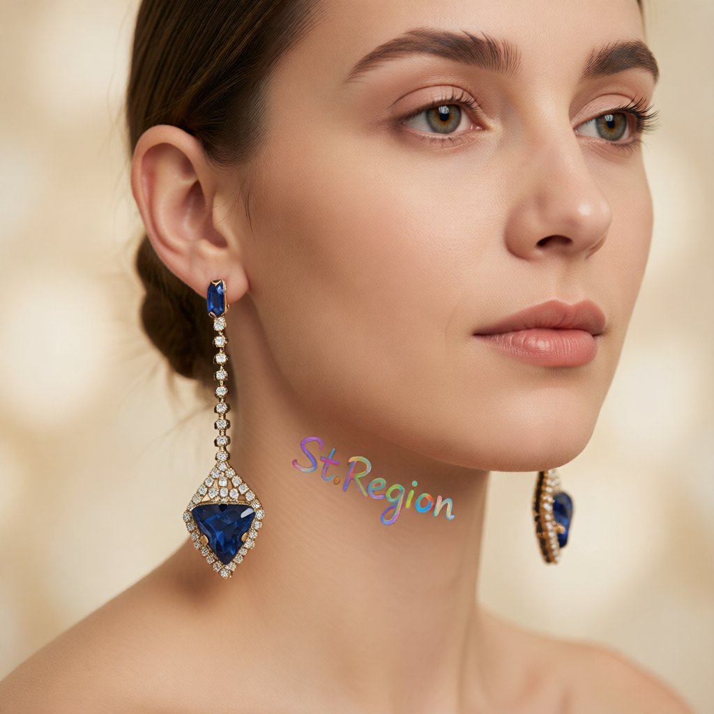 Blue Crystal and Cubic Zirconia Drop Earrings, drop earrings for women, everyday style, styled look
