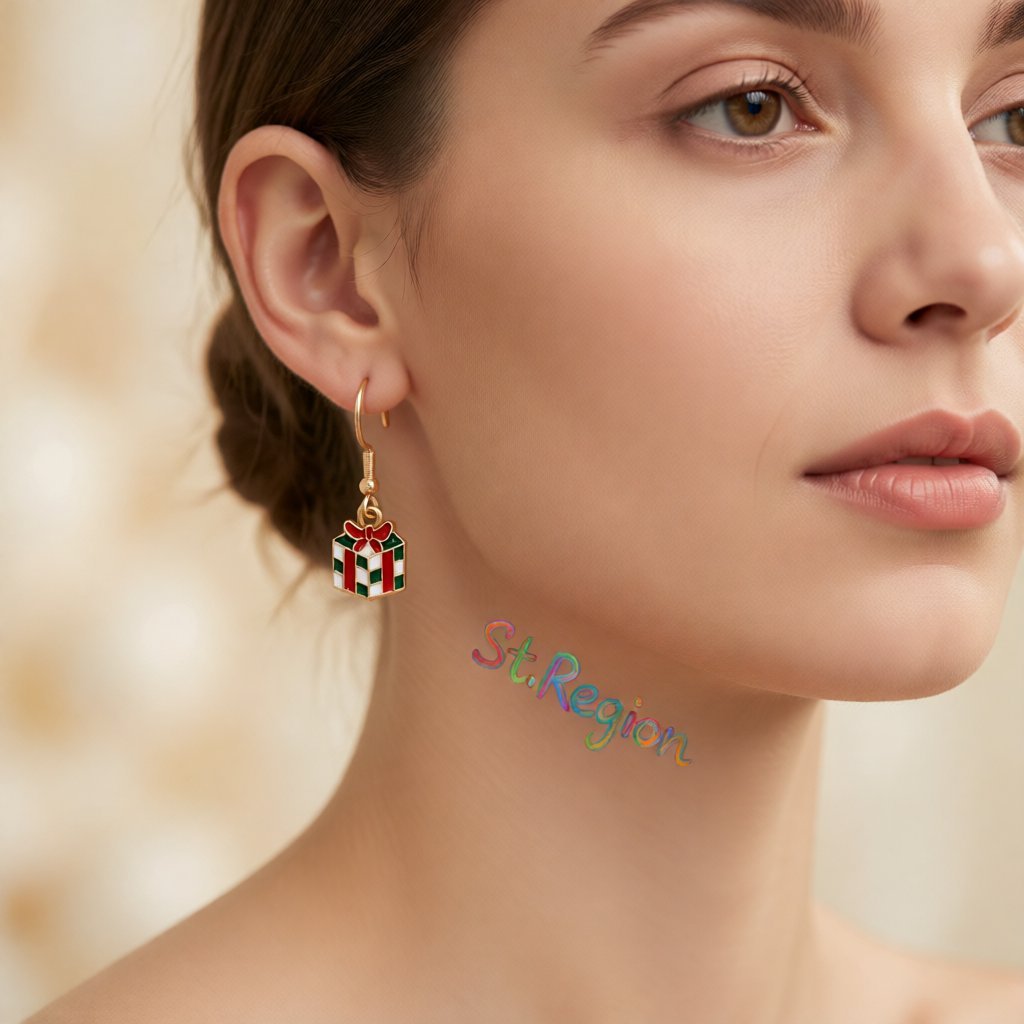 Red and White Gift Box Drop Earrings, drop earrings for women, elegant gift for her, styled look