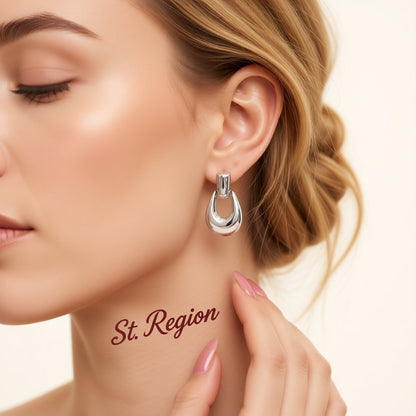 Silver-Plated Oval Drop Earrings, silver drop earrings for women, everyday style, styled look