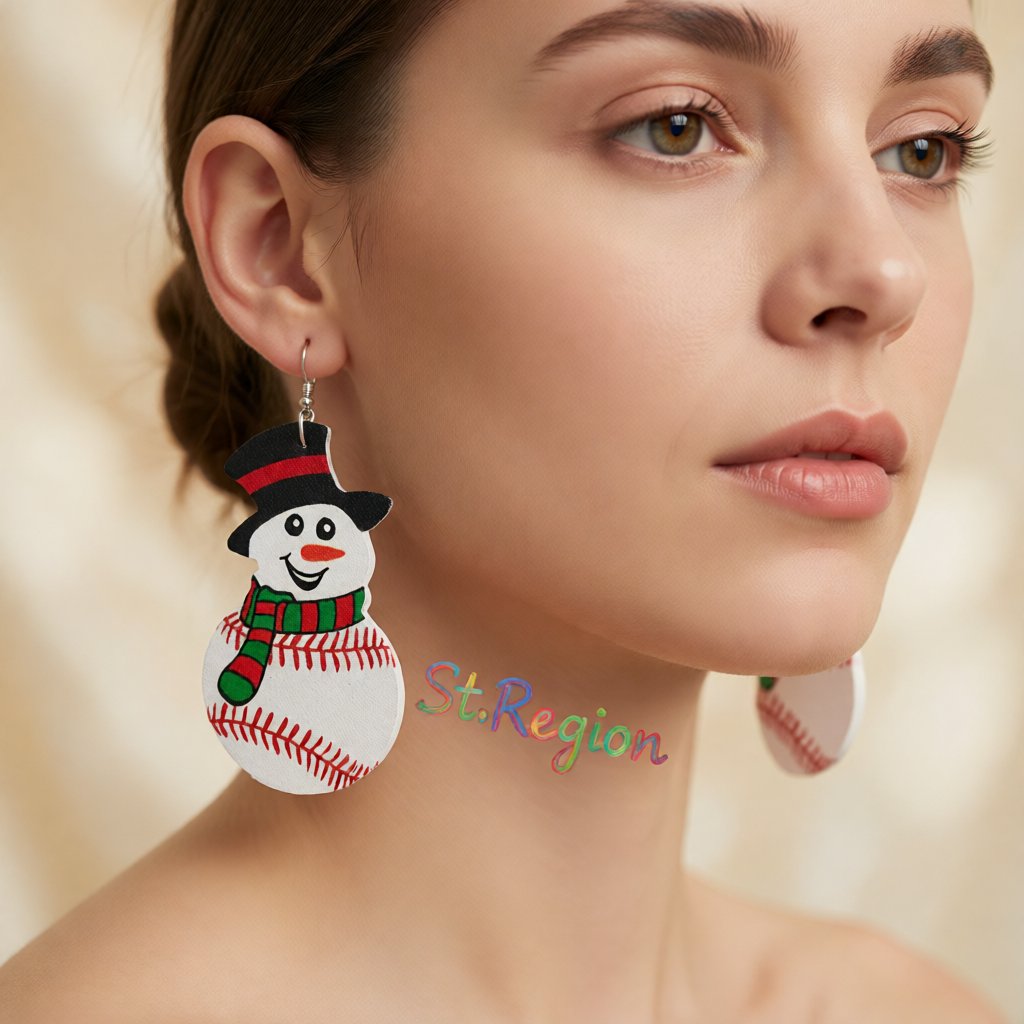 White and Red Baseball Snowman Drop Earrings, drop earrings for women, everyday style, styled look