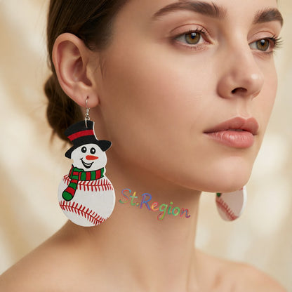 White and Red Baseball Snowman Drop Earrings, drop earrings for women, everyday style, styled look
