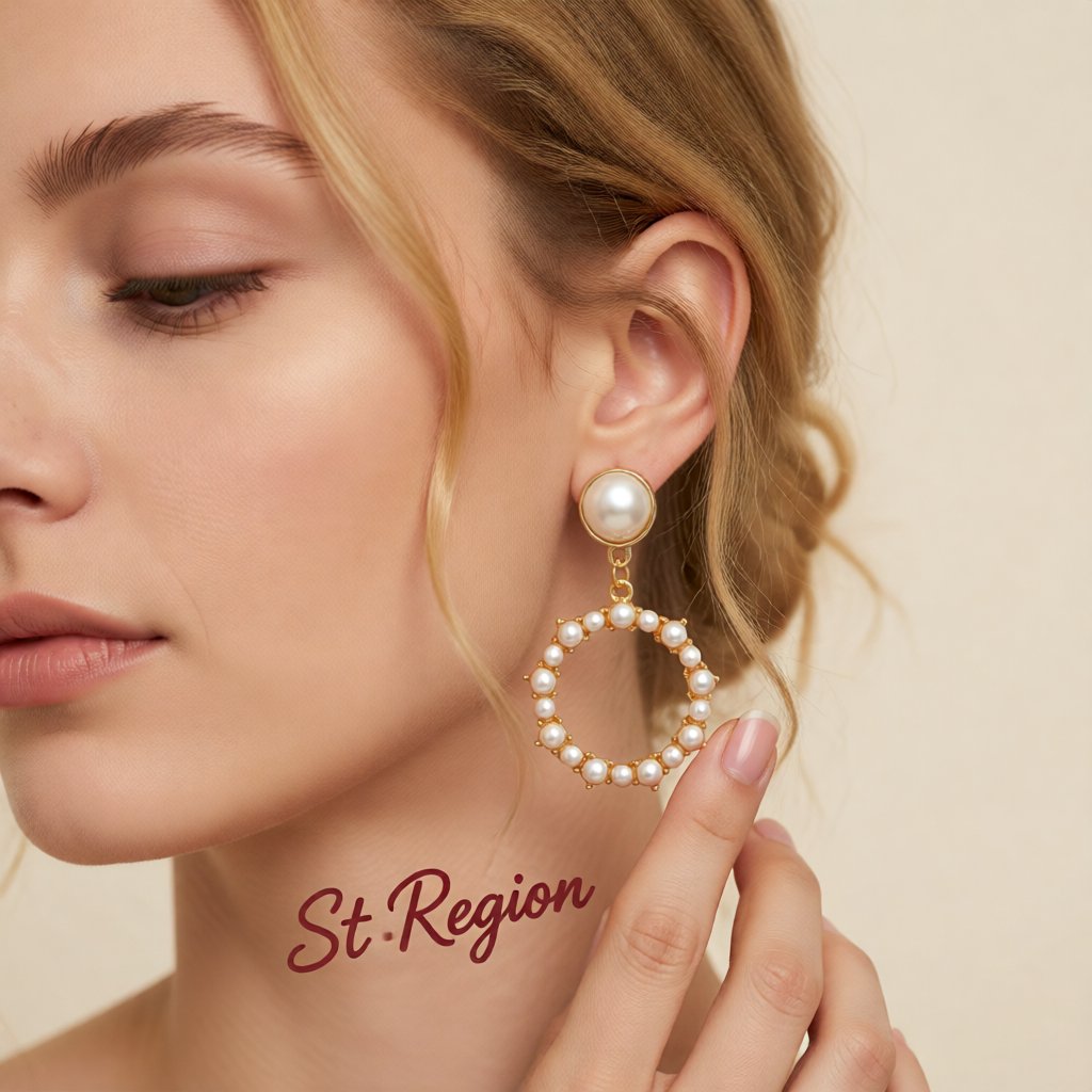 Pearl and 18K Gold-Plated Circle Drop Earrings, gold drop earrings for women, dainty minimalist design, styled look