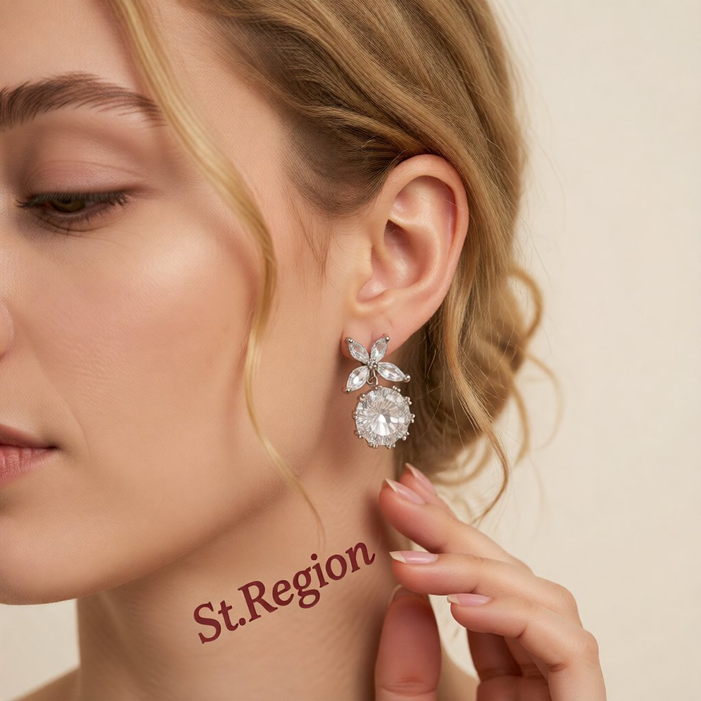 Crystal and Silver-Plated Butterfly and Ball Drop Earrings, silver drop earrings for women, elegant gift for her, styled look