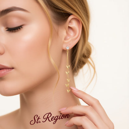 Cubic Zirconia and 18K Gold-Plated Butterfly Double-Strand Drop Earrings, gold drop earrings for women, styled look