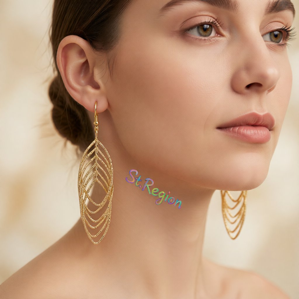 18K Gold-Plated Interlocked Layered Drop Earrings, gold drop earrings for women, botanical inspired, styled look
