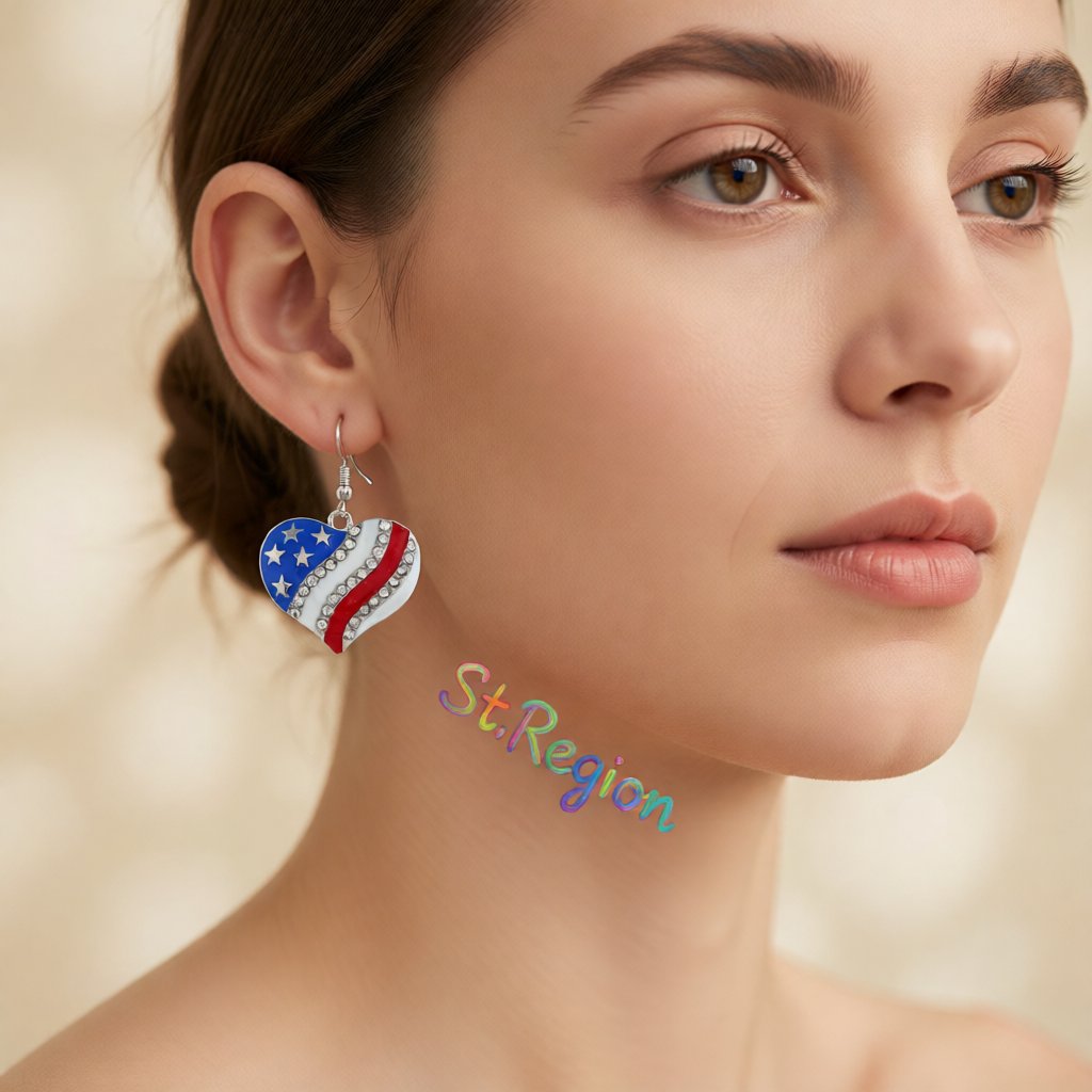 Cubic Zirconia and Silver-Plated Flag Heart Drop Earrings, silver drop earrings for women, everyday style, styled look