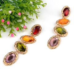 Colored Crystal & 18K Gold-Plated Linking Drop Earrings