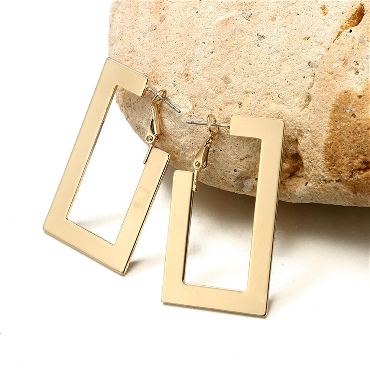 18K Gold-Plated Openwork Rectangle Drop Earrings Set