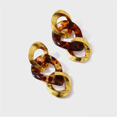 Resin & 18K Gold-Plated Leopard Print Link Drop Earring