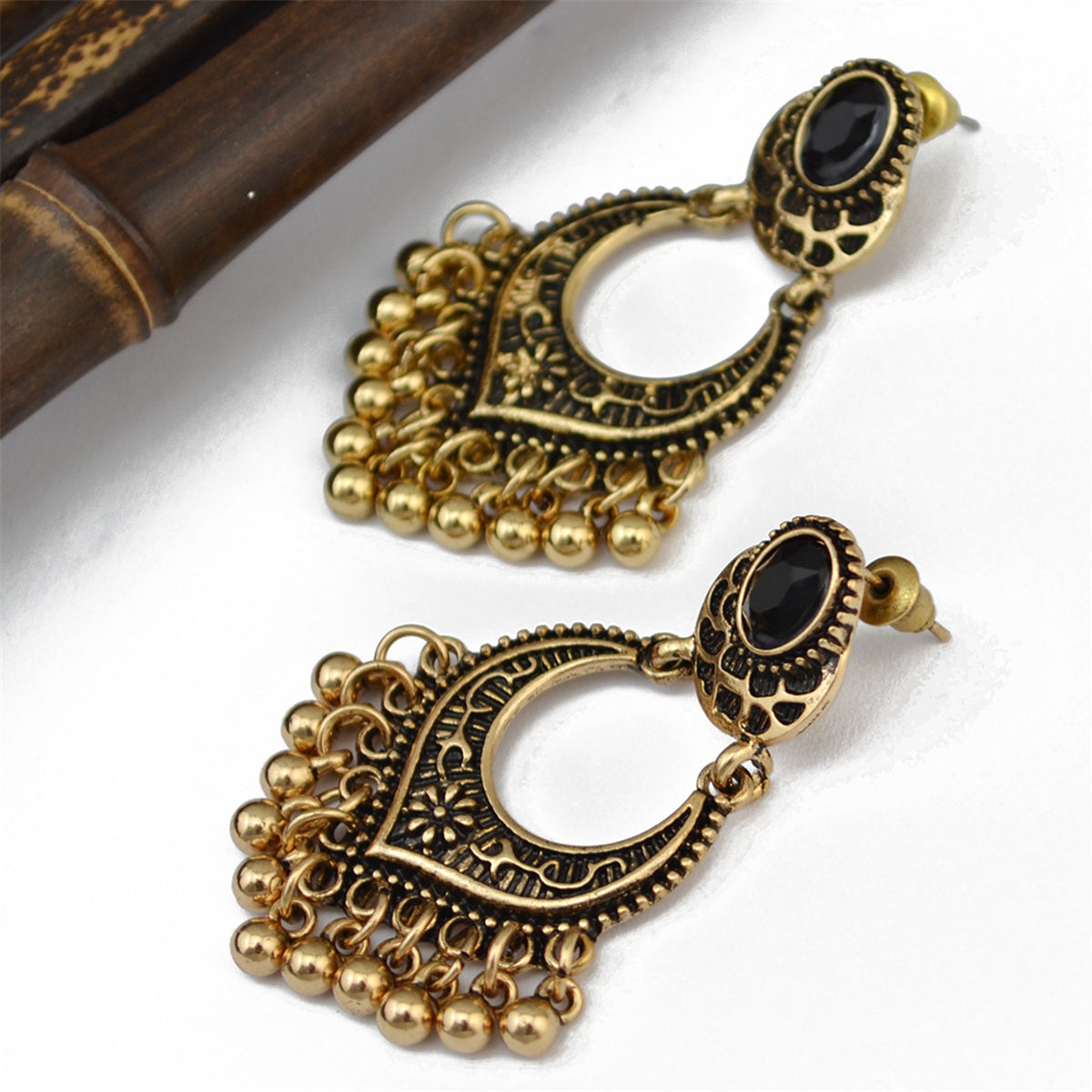 18K Gold-Plated & Black Resin Bell-Tassel Drop Earrings