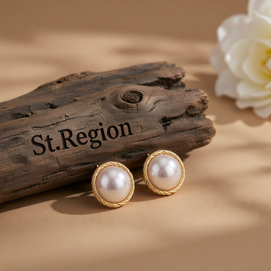 Pearl & 18K Gold-Plated Twine Round Stud Earrings